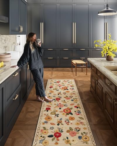 Machine Washable Rug Runners for Hallways: 2X 10 Kitchen Rugs Stain Resistant Non Slip Long Rug with Rubber Backing Soft Floral Carpet Runners for Entryway Kitchen Bedroom Laundry Farmhouse