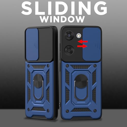 Image of Outlouders Back Cover for Oneplus Nord CE 5 5G | D10 Tough Armor 360 Protection Case with Sliding Camera Shield & Ring Holder Stand Bumper Case (Blue)