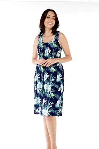Image of Family Matching Hawaiian Clothes, Orchid Breeze Navy | Lightweight 100% rayon • Family matching outfits • Beach vacations • Luaus • Cruises • Family photos