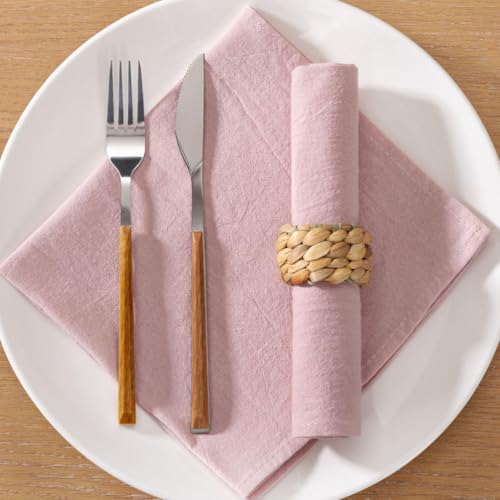Image of MLMC 8 Pack Pink Cloth Napkins Rustic Washable Cotton Linen Napkins Set of 8 Dusty Pink 17 inchx17 inch Reusable Dinner Napkins Cloth for Wedding Bridal Shower Reception