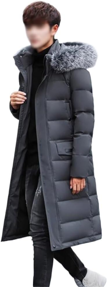Big hair collar men's down jacket long over the knee and thick Korean coat youth winter