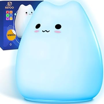 Retoo Luce notturna in silicone per bambini con 7 colori a LED e interruttore touch, lampada da comodino per bambini e ragazze, dolce lampada per la cameretta dei bambini