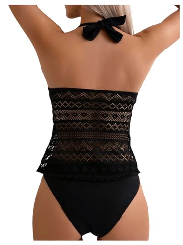 GORGLITTER Women's Crochet Halter Tankini Swimsuits Summer Bow Lace High Waisted Bathing Suit Beach Swim Wear 20252