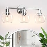 Espird 3 Lights Bathroom Vanity Light Fixtures Chrome, Bathroom Lights Over Mirror, Industrial and Farmhouse 3 Light Wall Sconce, Polished Chrome Globe Vanity Lighting Fixtures