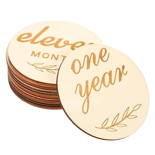 LEDMOMO 14個ベビー成長記録カード 木製ダブルサイドフォトサイン 新生児用 名前サイン付き 出産祝いや記念撮影に