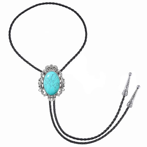 Image of Jeilwiy Bolo Tie for Men Real Stone Westwern Cowboy Ties Silver Bolos Women Leather Necktie Gift for Birthday Christmas