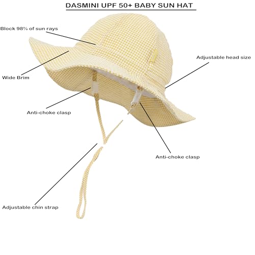 Image of Baby & Toddler Wide Brim Sun Hats UPF 50+ Sun Protection Bucket Cap Cute Adjustable Hat in Seersucker
