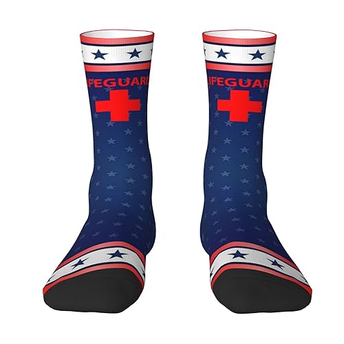 PAUPPY Funny-Lifeguard-Cross-Gifts Women Girls Knee High Socks Long Tube Socks Unisex Soft Cozy High Calf Athletic Socks