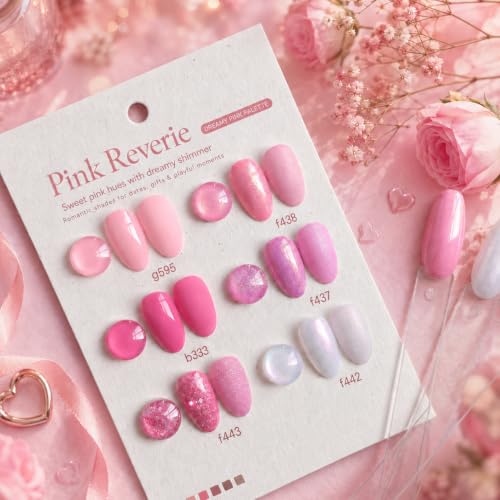 Image of Beetles Pink Gel Nail Polish Set, 6 Colors Pink Reverie Shimmer Pearl Glitter Gel Polish, Soak Off Uv LED Nail Lamp DIY Manicure Gift for Women
