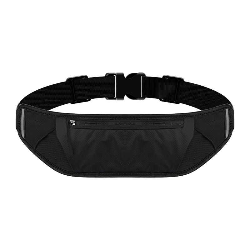 GW#Cool Heuptas, loopriem, hardlopen, wandelen, trail, fitness, sport, elastische band, uniseks, volwassenen, opbergtassen, mobiele telefoonhouder, drinkfleshouder, Zwart, M
