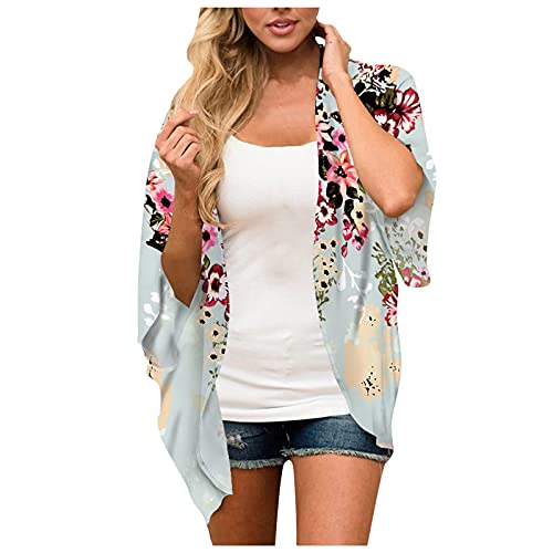 HZling a prueba de viento para mujer Cardigan kimono para mujer, manga abullonadaDailyBlusa moderna elegante, azul claro, XL