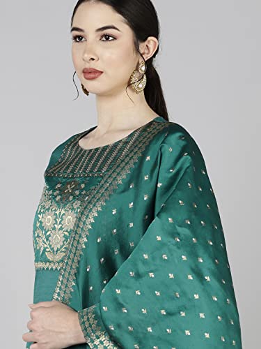 Image of Vaamsi Women's Poly Silk Solid Yoke Design Straight Kurta Set With Dupatta