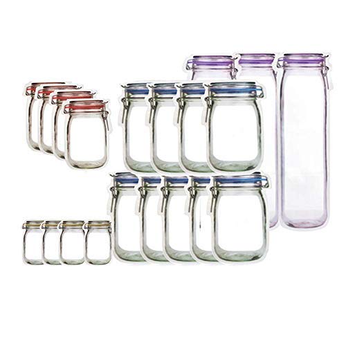 Enkrio 20 Pack Reusable Zip lock Snack Bags, Mason Jar Zipper Food Saver