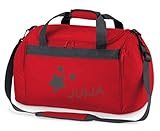 Kindersporttasche Junge & Mädchen | Motiv Sterne & Namen-sdruck personalisiert & Bedruckt | Reisetasche Sporttasche mit Namen Kindertasche Tragetasche zum Umhängen für Kinder (rot)