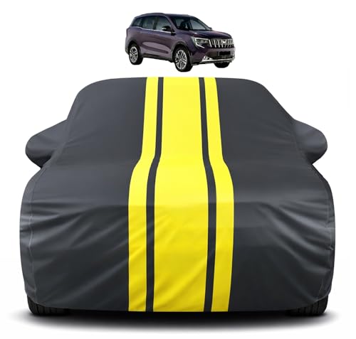 Image of Auto Hub Car Cover Compatible with Mahindra XUV 7XO with Mirror Pocket, Soft Cotton Lining, XUV 7XO Car Cover Waterproof - Yellow-Black