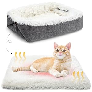 Weiches Katzenbett Waschbar 42×36 cm Plüsch Haustierbett für Katzen und Kleine Hunde, 2 in 1 Katzenbett Schlafsack Warmes Haus Katzenkissen Katzendecke Waschbares Nest Bett für Katzen