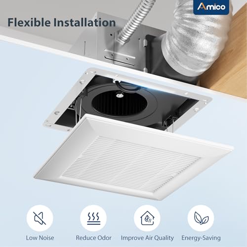 Amico Ventilador de extracción para baño, 1.5 sones, 160 CFM, sin necesidad de acceso a ático, ventilación con rejilla moderna para techo, conducto de 4 pulgadas, abertura en techo de 10.7'' x 10.7'', certificado ETL y FCC miniatura 6