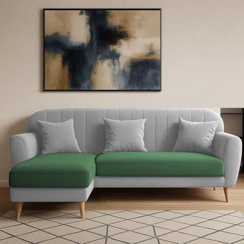 Image of Atticus LHS 4 Seater L Shape Sofa Set for Living Room (Green Grey Fabric) Premium Fabric Sofa Set