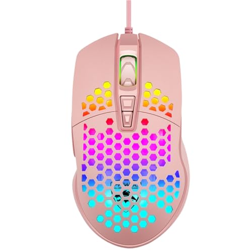 Souris de jeu filaire creuse rose avec éclairage LED pour laptop