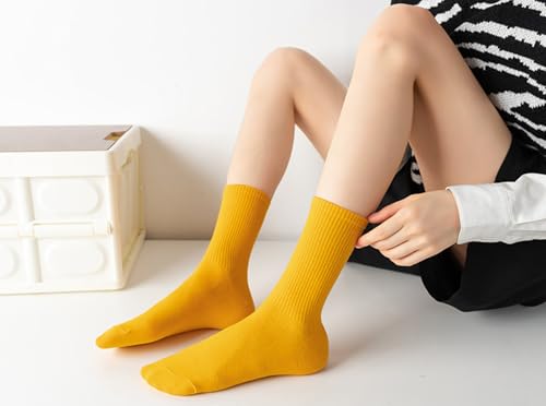 Image of Womens Colorful Basic Sock -Unique Knit Cotton Crew Socks 3 Pack