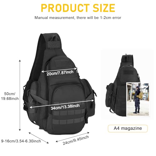 Explokit Tactical Sling Bag Mens One Strap Shoulder Backpack Fly Fishing Bag EDC Crossbody Chest Pack for Outdoor Hiking Cycling Traveling (#02-Black) - Image 2