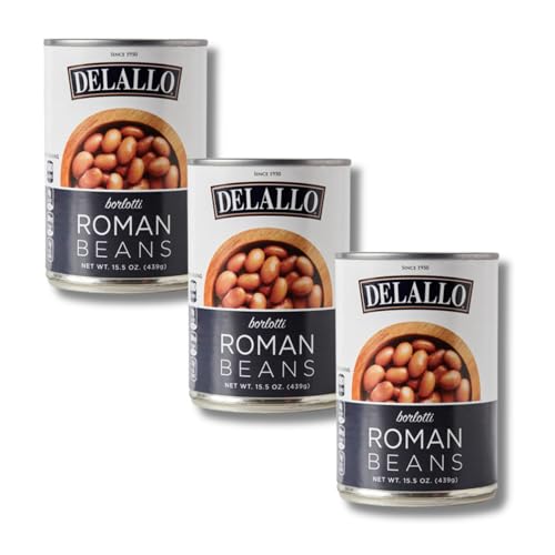 DeLallo Roman Beans, Borlotti Beans for Soups, Salads, and Dips, Non-GMO, Kosher, No Preservatives, Tender Creamy Texture, 15.5 oz Can, (3 Pack)