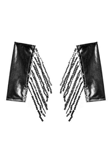 Kids Girls Metallic Fingerless Tassel Arm Sleeves Glitter Birthday Party Latin Fringe Dance Gloves