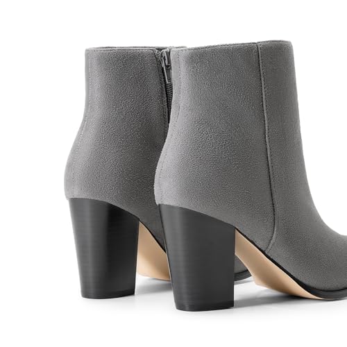 DREAM PAIRS Women's Ankle Boots Chunky Block Heel Booties,Size 9,GREY/SUEDE,ANITA