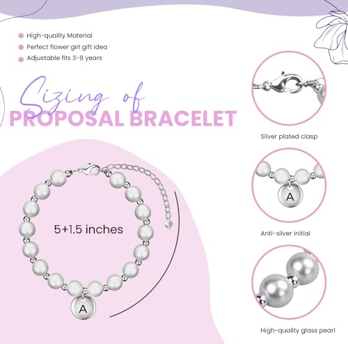 Flower Girl Proposal Bracelet, Initial Bracelet for Girls, Pearl Wedding Party Gift for Child Toddler Kids with Gift Box2