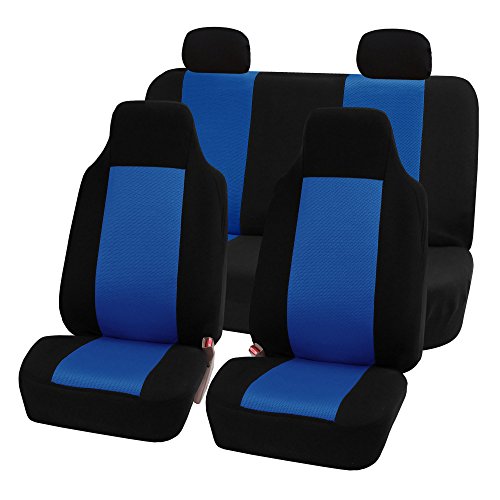 FH Group 3D Air Mesh Car Seat Covers Full Set – Universal Fit Automotive Seat Covers, Front Bucket and Solid Rear Bench Seat Cover, Washable Car Interior Protectors for SUV, Sedan, Blue