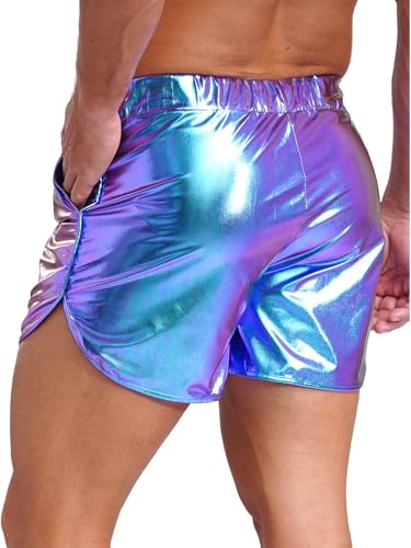 Lejafay Mens Metallic Shorts Sexy Shiny Sparkly Rave Outfit Holographic Booty Shorts with Pockets4
