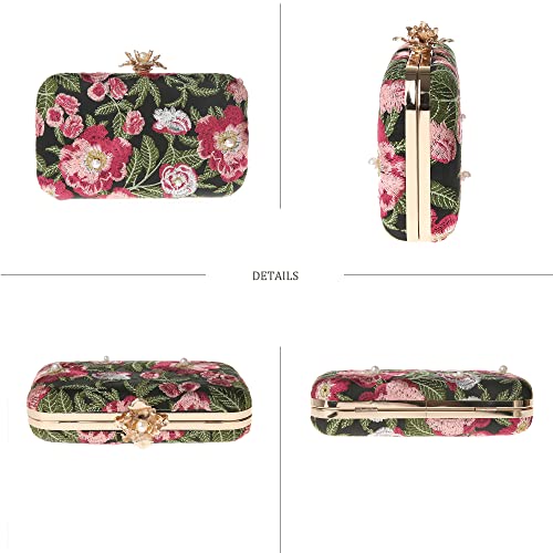 Image of Womens Vintage Floral Embroidery Clutch Evening Handbag Shoulder Bags Purse for Wedding Party Prom