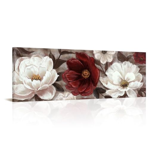 RyounoArt Red and Brown Flower Wall Art Burgundy Red Floral