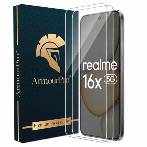 Image of ArmourPro 3D Borderless Tempered Glass for Realme 16x, Set of 2 HD Clear Screen Protectors with 3D Curved Edges, 9H Hardness, Oleophobic Coating, Case Friendly