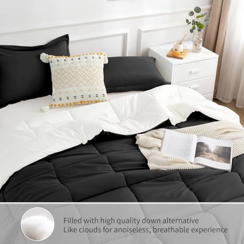 KACEMOO Black Comforter Set Queen Size, 3 Pieces Ultra Soft Lightweight Microfiber Bed Comforter, All Seasons Down Alternative Bedding Comforter Set - Image 4