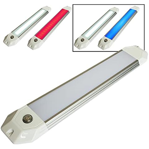 Wave One Marine | 12" Dual Color Dimmable Dome Boat Light | 12V Volt RV Aluminum Housing Touch Dimmer Switch | IP67 Waterproof Interior Exterior (White | Blue) Cover