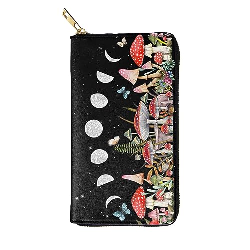 YISHOW Mushroom Wallet Slim Thin Leather Purse Wallet With Zip Around Clutch Casual Handbag For Phone Key Credit Cards2