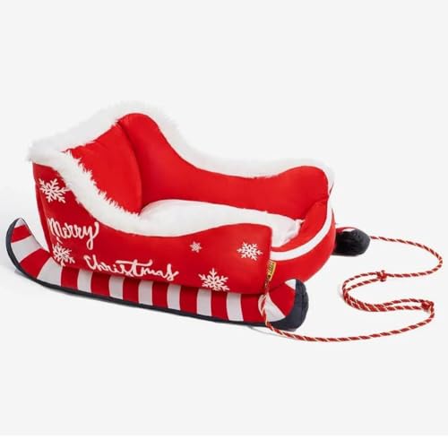 Festive Plush Cosy Dog Bed - Christmas Sleigh, 2025 Santa