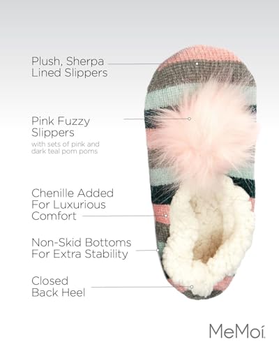 MeMoi Stripe Chenille Interchangeable Pom Pom Slippers3