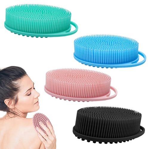 Image of Silicone Body Scrubber Shower, Soft Gentle Shower Brush Loofah for Sensitive Skin, Lather Well, Handheld Cleansing Skin Brush for Young and Old Men Women (Colorful-B)