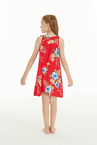 Image of Matchable Family Hawaiian Luau Men Women Girl Boy Clothes in Hibiscus Red