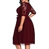 Pinup-Fashion-Womens-Plus-Size-Lace-Top-Wrap-V-Neck-Half-Sleeves-Cocktail-Party-Dress Pinup Fashion Plus Size Cocktail Dresses Women Burgundy Red Lace Top Chiffon Wedding Guest Semi-Formal Maroon Evening Party Wrap Dress