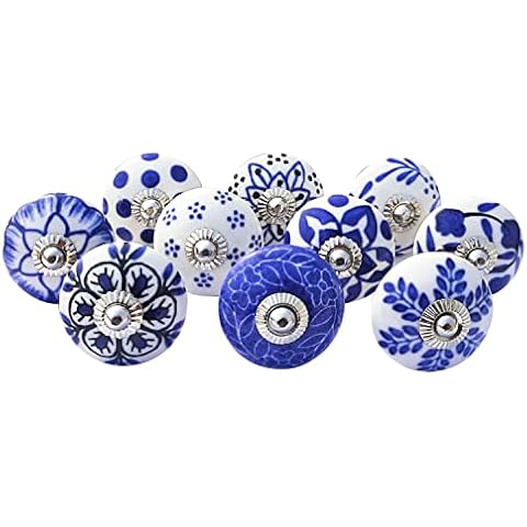Royal Kraft Vintage Blue Hand Painted Ceramic Pull Knobs for Kitchen Cabinet, Door & Drawer, Wardrobe, Cupboard (Set of 10) Sknob002 Cover