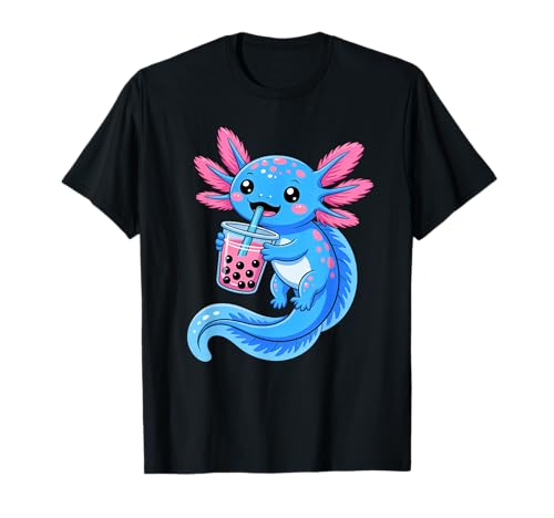 Axolotl Bubble Boba Tea Anime Cute Kawaii Blue Axolotl T-Shirt