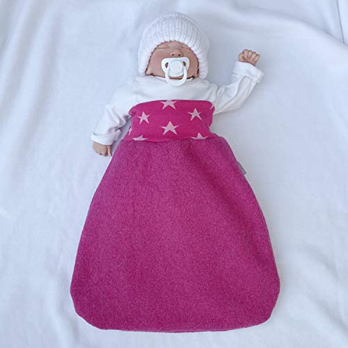 Lilakind"Baby kinderslaapzak trappelzak eco walkloden fuchsia sterretjes manchetten maat S-XXL - Made in Germany - Afbeelding 3