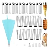 35Pcs Cream Horn Kits For Baking, Cannoli Forms Tubes Kit, Stainless Steel 16Pcs Cone Shaped And 12Pcs Tubular Shaped Baking Pan For Danish Pastry, Cream Roll, Croissant