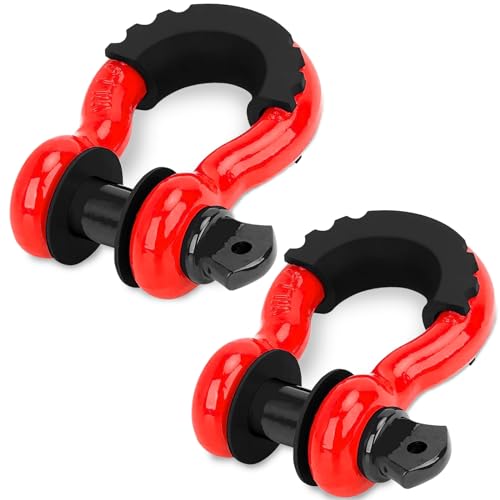 Savadicar 2 Pack 3/4" D Ring Shackles, 41,887Lbs Break Strength Off-Road Recovery Shackle with Universal 7/8" Screw Pin and Isolators & Washers Kit for Tow Strap Winch Off Road Vehicle, Red