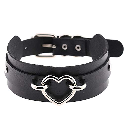 MJartoria Gothic Jewelry-Goth PU Leather Choker Necklaces for Women-O-Ring Heart Punk Rock Adjustable Black Collar Choker Necklaces (1Pcs-black)