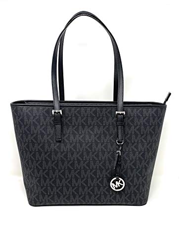 Michael Kors Jet Set Travel Top Zip Signature Monogram Tote, Black