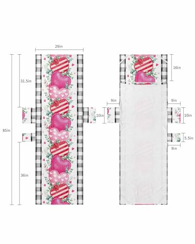 Valentines Beach Lounge Chair Towel Cover, Soft Chaise Lounge Towel with Side Pockets Patio Pool Chairs Cover for Beach/Pool Sunbathing 29x85 Black Plaid Pink Red Love Heart Eucalyptus Leaves